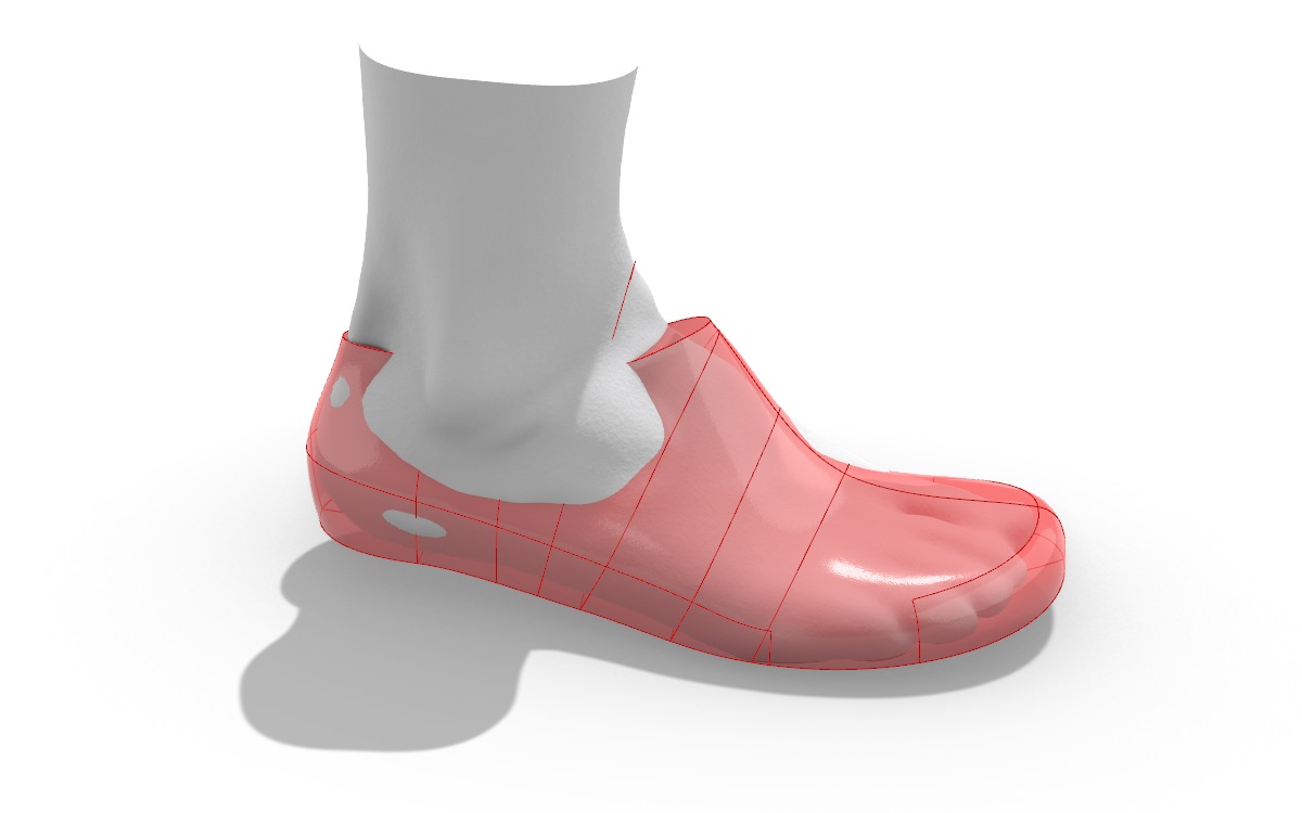 Foot in transparent bespoke shoe last